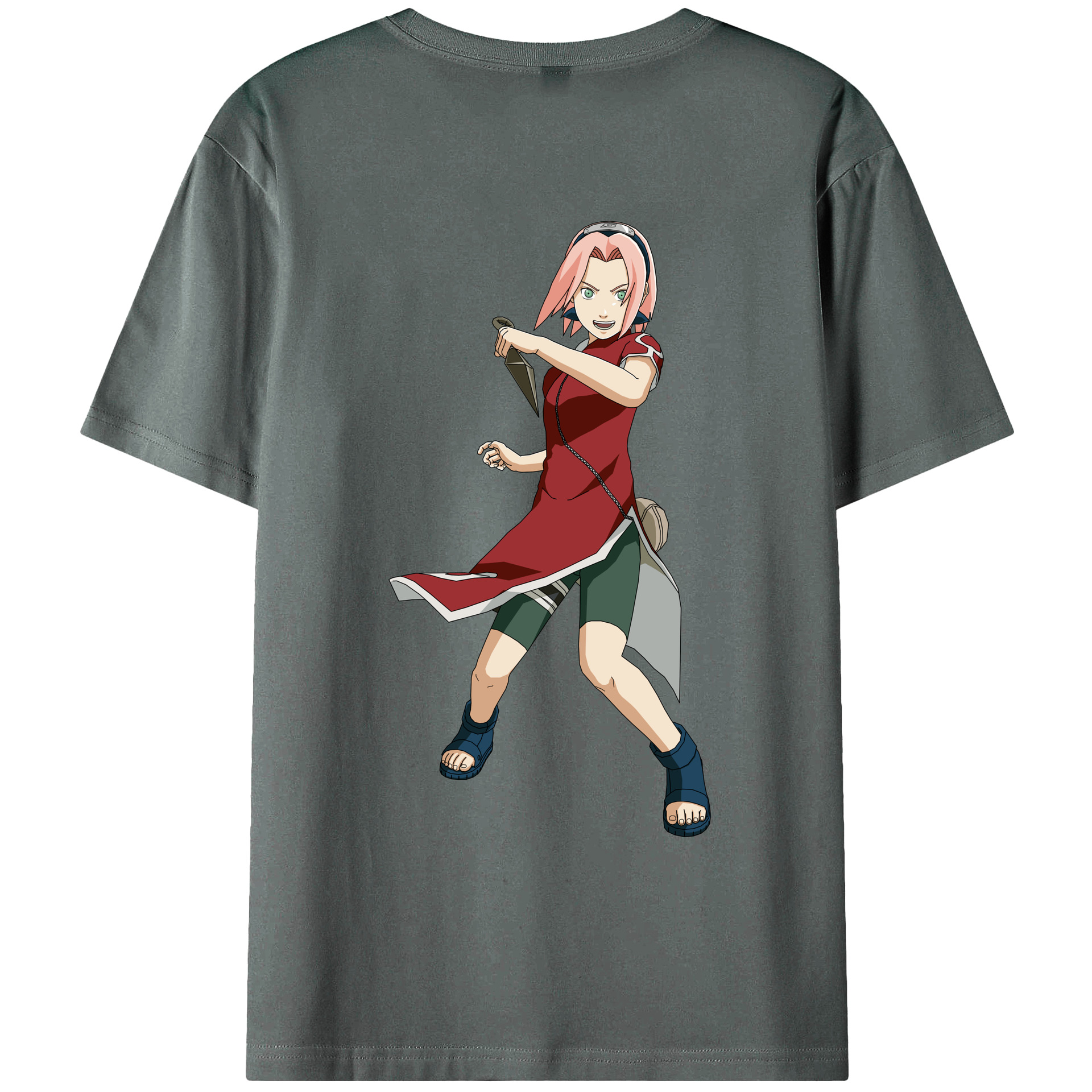 （画像用） NARUTO -ナルト- 春野サクラ Haruno Sakura 綿100％ メンズ半袖Tシャツ（バックプリント） 通気性